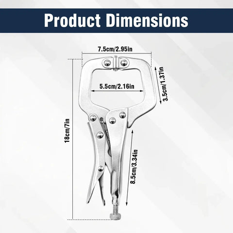 Axgsrv Heavy Duty 6 Inch Locking C Clamps With Swivel Pads dimensions illustration showing size and measures for woodworking, welding, home projects.