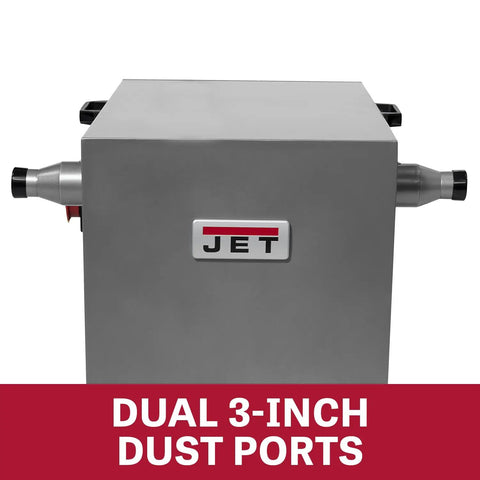 Front view of Metalworking Dust Collector For Shop Pros With 490 CFM, showing the dual 3-inch dust ports.