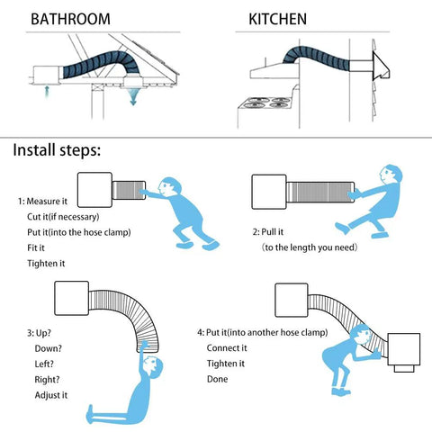 Installation steps for 4 Inch Flexible Aluminum Air Ducting 10 Ft Long Beefed Up Heavy Duty White Four Layer Dryer Vent Hose