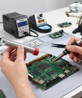 Soldering a circuit board with 3 Pack Solder Wire 0.6mm 27g 63 37 Tin Lead Rosin Core on a workbench with tools