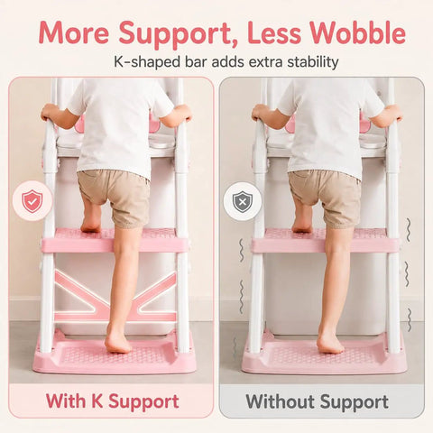 Kid Approved 2 In 1 Potty Training Seat And Step Stool For Toddlers Featuring Anti Slip Base And Splash Guard Stabilizer Crossbar Super Snug Zero Drama Smooth Transition Bathroom Essential For Boys And Girls Pink