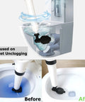 Heavy Duty Air Plunger For Toilet And Drain Unclogger With 80 Psi Power Toilet Auger in action before and after unclogging a toilet.