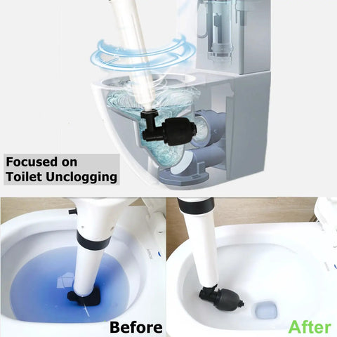 Heavy Duty Air Plunger For Toilet And Drain Unclogger With 80 Psi Power Toilet Auger in action before and after unclogging a toilet.