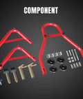 Components of Rear Combo Motorcycle Stand With Wheel Lift 500 Lb Capacity Swingarm Paddock Stands, red steel construction