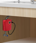 Compact Wall Mounted Tankless Electric Water Heater Featuring A Top Shelf 3000W Instant Hot On Demand Setup for kitchen use.