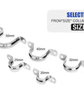 Stainless steel conduit clamps set, 30 pcs in 5 sizes (20mm, 25mm, 32mm, 40mm, 50mm) for rigid pipe fixing