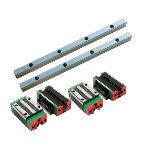 High Precision Linear Guide Rail Kit With 4pcs Egw15cc Bearing Blocks And 2pcs Egr15 Square Rails For Smooth CNC Machining Or 3D Printing Setup, shown with metal rails and four bearing blocks