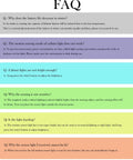 FAQ page for 98 LED Under Cabinet Lights with 1500mAh Rechargeable Battery Motion Sensor Dimmable Night Lights.