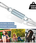Heavy Duty 2 Pack Porch Swing Springs Set For Garden Hammocks And Hanging Chairs, Stainless steel spring and users enjoying swings