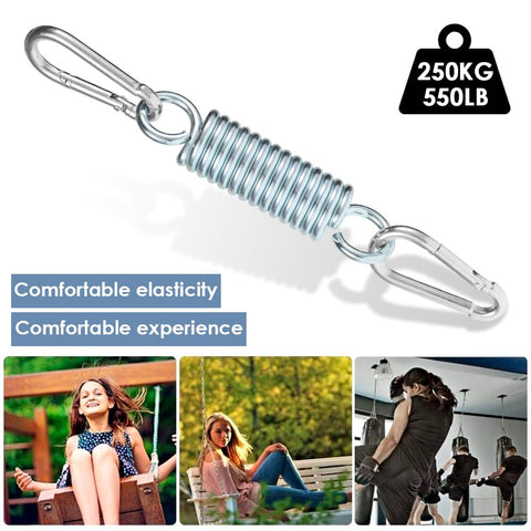 Heavy Duty 2 Pack Porch Swing Springs Set For Garden Hammocks And Hanging Chairs, Stainless steel spring and users enjoying swings