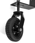 Heavy Duty 8 Inch Gate Wheel For Outdoor Wooden Gates And Fence Caster With Flat Free Tire, 200 Lb Capacity, shown installed