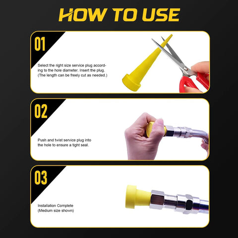 How to use Universal Hydraulic Oil Service Plugs Kit With Oil Resistant NBR Rubber Plugs For Hoses And Joints, Heavy Duty Industrial Grade, Includes Two Large, Four Medium, Four Small Plugs, Size Range 0.04 In To 1.7 In.