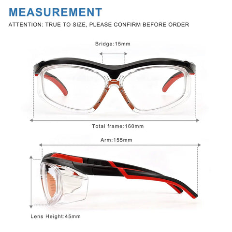 Measurement diagram of Anti Fog Scratch Resistant Safety Goggles With UV400 Lens Coating And HD Optics showing dimensions.