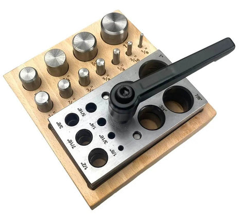 11 Piece Disc Cutter Set With Lever For Jewelry Making And Metalworking, Includes Round Punch Sizes 1/8 To 1 Inch, Wooden Storage Base