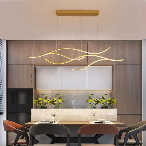 LED Wave Shaped Chandelier Pendant Light 120CM Long Modern Island Dining Room Fixture With Creative Branch Design over dining table