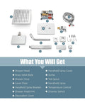 Rainfall Shower System With 8 Inch Polished Chrome Shower Head, Tub Filler, Handheld Sprayer, Wall Mount components displayed.