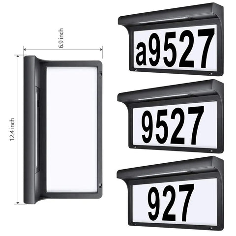 Solar Powered Address Sign With LED Illumination Auto Dusk To Dawn Sensor Weatherproof Outdoor Metal Plaque size 12.4x6.9 inches