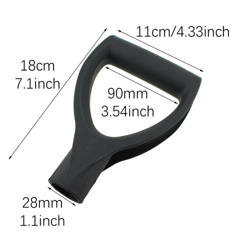 D Shaped Shovel Handle Grip Replacement for 28mm ID Plastic Fork Spade Handle, black grip with measurements, 18x11cm