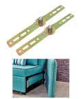 Two Piece Adjustable Sofa Bed Hinges For Couch And Recliner, Folding Sofa Hardware shown installed on a teal sofa