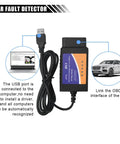 OBD2 USB Diagnostic Adapter and Coding Tool with MSCAN HSCAN Switch for Windows, shown with computer and vehicle interface.