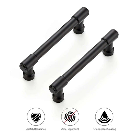Heavy Duty Matte Black Kitchen Cabinet Pulls And Drawer Handles With 3.5 Inch Center To Center Spacing Top Shelf Zinc Alloy Hardware Slick Modern Finish 10 Pack, scratch resistant design.