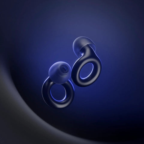 Experience 2 Ear Plugs For Concerts And Festivals With High Fidelity Hearing Protection shown in dark blue color with circular design.