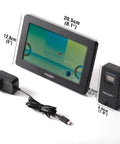 All-In-One Weather Station Wireless Indoor And Outdoor With 7.5 Inch Large Color Display, showing components and measurements.