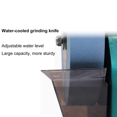 Electric Knife Sharpener Wet Stone Grinder Two Direction Multi Purpose Bench Tool showing water-cooled grinding and adjustable water level.