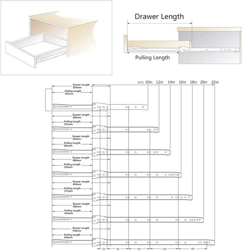 20 Inch Metal Drawer Slides Heavy Duty Drawer Runners With Screws White Bottom Fix Pull Out Rails Repair Kit Rust Resistant Smooth Quiet Operation 2 Pack size chart