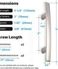 Side view of 20 Pack Solid Zinc Alloy Cabinet Handles in Brushed Nickel, 3 inch center to center, showing dimensions and screws