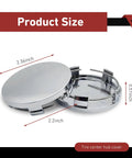 Slick Silver Wheel Center Caps Snap In Hub Covers For Cars And Suv with a 2.2 inch inner bore, smooth metallic trim.