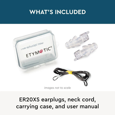 ER20XS High Fidelity Earplugs For Loud Gigs And Work Sites Low Profile Clear Design Up To Twenty Decibels Noise Reduction Reusable With Neck Cord And Carrying Case