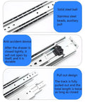 Close-up of Zero Fuss Full Extension Drawer Slides 12 Inch Ball Bearing Guide Tracks showing solid steel ball and pull-out design.