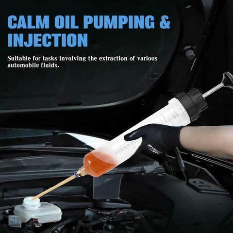 Ultimate 200Cc Fluid Extractor Pump For Oil Gas Power Steering Brake And Transmission being used for fluid extraction from a vehicle.