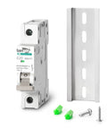 Go-To 20A DC And AC Dual-Protection Circuit Breaker, 1 Pole DIN Rail Mount, 250V Solar PV Disconnect Switch, Overcurrent Protection For Battery, Home, RV, Marine, And Industrial Electrical Systems, front view with DIN rail