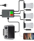 Display Parallel Battery Charger With Storage Mode For DJI Mini 4 Pro, Mini 3, And Mini 3 Pro, charging three batteries and devices
