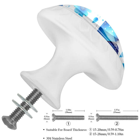 Side view of 4 Pack Blue Butterfly and Flower Crystal Glass Cabinet Knobs for Kitchen and Bedroom, showing size and screws.