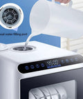 Compact Countertop Dishwasher With No Fuss Setup And Full Auto Dry showing manual water filling port and digital display.