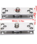 Built Tough Heavy Duty 360 Degree Stainless Steel Hidden Door Pivot Hinge For Bookshelves And Cabinets Concealed Invisible Pivot Hardware For Seamless Durable Wood Furniture With Smooth Open And Close Action, showing two stainless steel hinges with measurements.