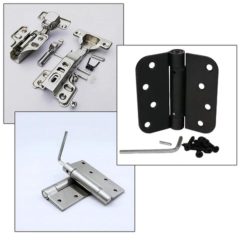 Spring Hinge Tension Pin Metal Dowel Pegs Shelf Support Replacement Kit For Self Closing Garage Door Closer Hinge Includes 24 Shelf Pins And 4 Hex Wrenches Durable Steel Hardware For DIY Home Improvement, showing hinges and tools