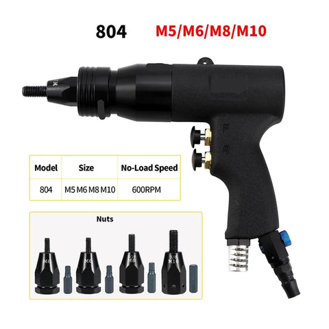 Rivet Nut Gun Set For Auto DIY Projects, Pneumatic Riveter Tool Kit For M3 To M12 Nuts, high speed M5-M10 sizes shown
