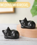 Two Cat Shaped Toilet Bolt Caps Ceramic Screw Covers For Bathroom Decor, 2 Pack Black on wooden surface