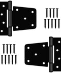 Heavy Duty Gate Hinges Black Iron T Strap Hinges for Barn Doors and Fences 2 Pack with Extra Long Screws shown with screws