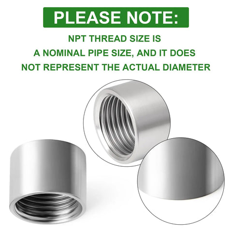 Rock Solid One Point Two Five Inch Double Female NPT Pipe Coupler 304 Stainless Steel showing threaded interior and smooth finish.