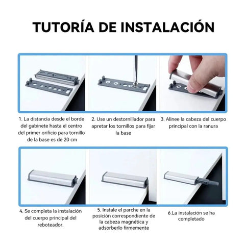 Installation tutorial for Magnetic Push Cabinet Latches Set For Easy Touch Open Doors, includes step-by-step images and instructions