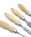 Bevel Edge Wood Handle Chisel Set Four Piece For Real Woodworking, Pro Grade CrMn Steel Blades, Ergonomic Oval Handles, Czech Made Hand Tools