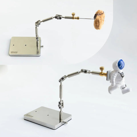 Stainless Steel Stop Motion Rig Arm With Five Flexible Joints For Smooth Animated Shots CNC Machined Armature Support Tool For Hobbyists And Studios Pro Grade Rig Holds Up To 280g shown holding figurines