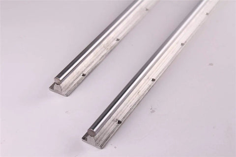 Two Pack 12mm Linear Rail Shaft Rods SBR12 High Precision Guide Rail For CNC Machines, stainless steel rods on white backdrop