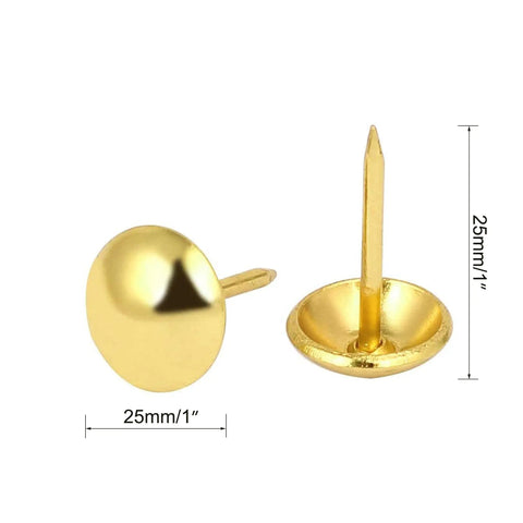Killer One Inch Gold Antique Upholstery Tacks Pack Of Thirty for furniture restoration showing 1 inch gold brass tacks with shiny finish.