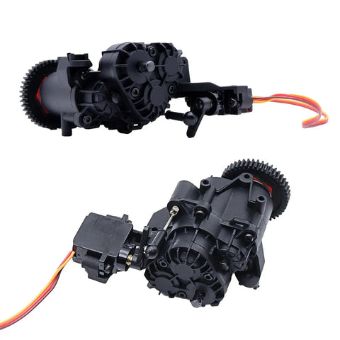Dual Speed RC Gearbox With Servo And Internal Gears For 1 To 10 RC Crawler Upgrade Parts TRX4 TRX6 with metal gears and plastic housing.